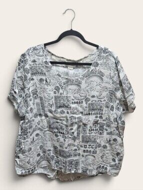 Cynthia Rowley 100% Linen Print Short Sleeve Top - Plus Size 1X / 46